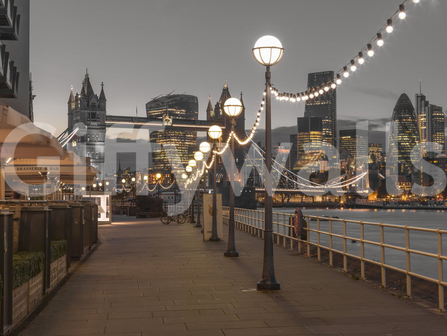 Twilight Riverside Promenade Wall Mural