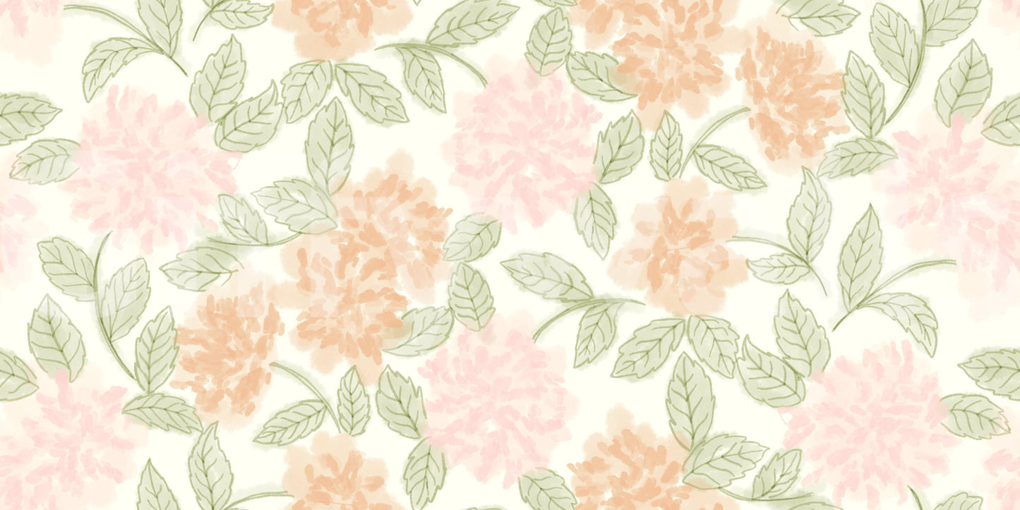 Serene Peony and Leaf Bloom Wallpaper