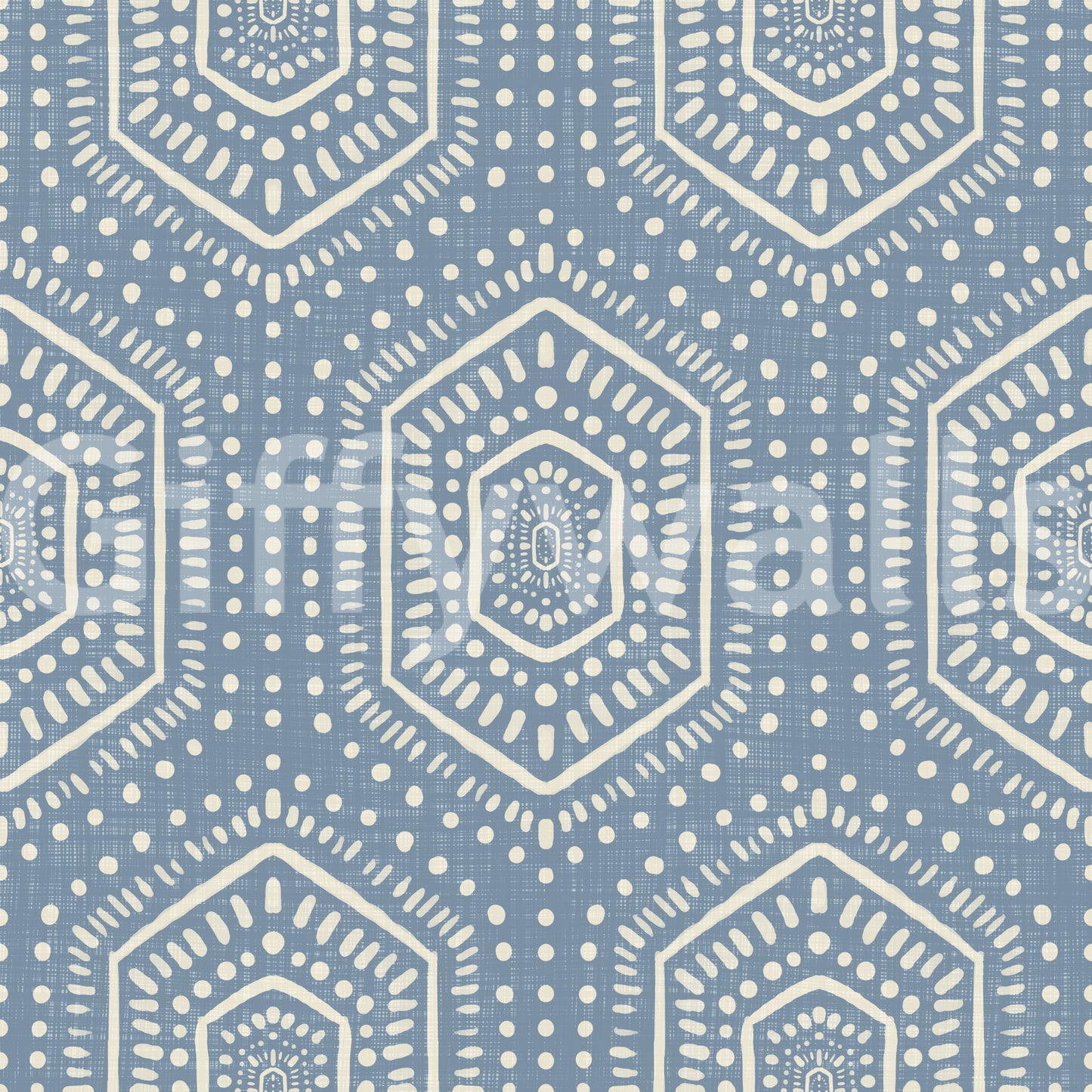 Boho Painted - Abstract Mudcloth Hexagons Tribal Geometric Pattern Jeans Jacket Blue Wallpaper
