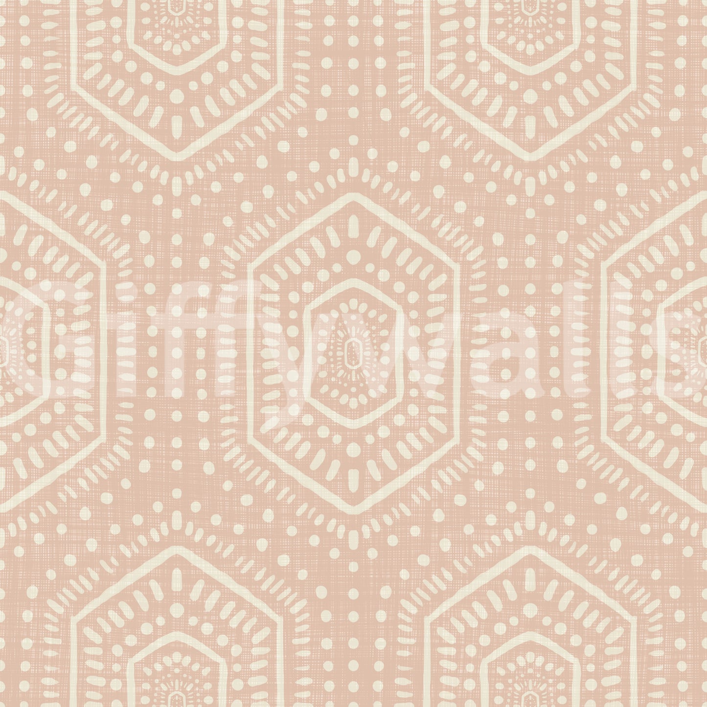 Boho Painted - Abstract Mudcloth Hexagons Tribal Geometric Pattern Cinnamon Tea Wallpaper