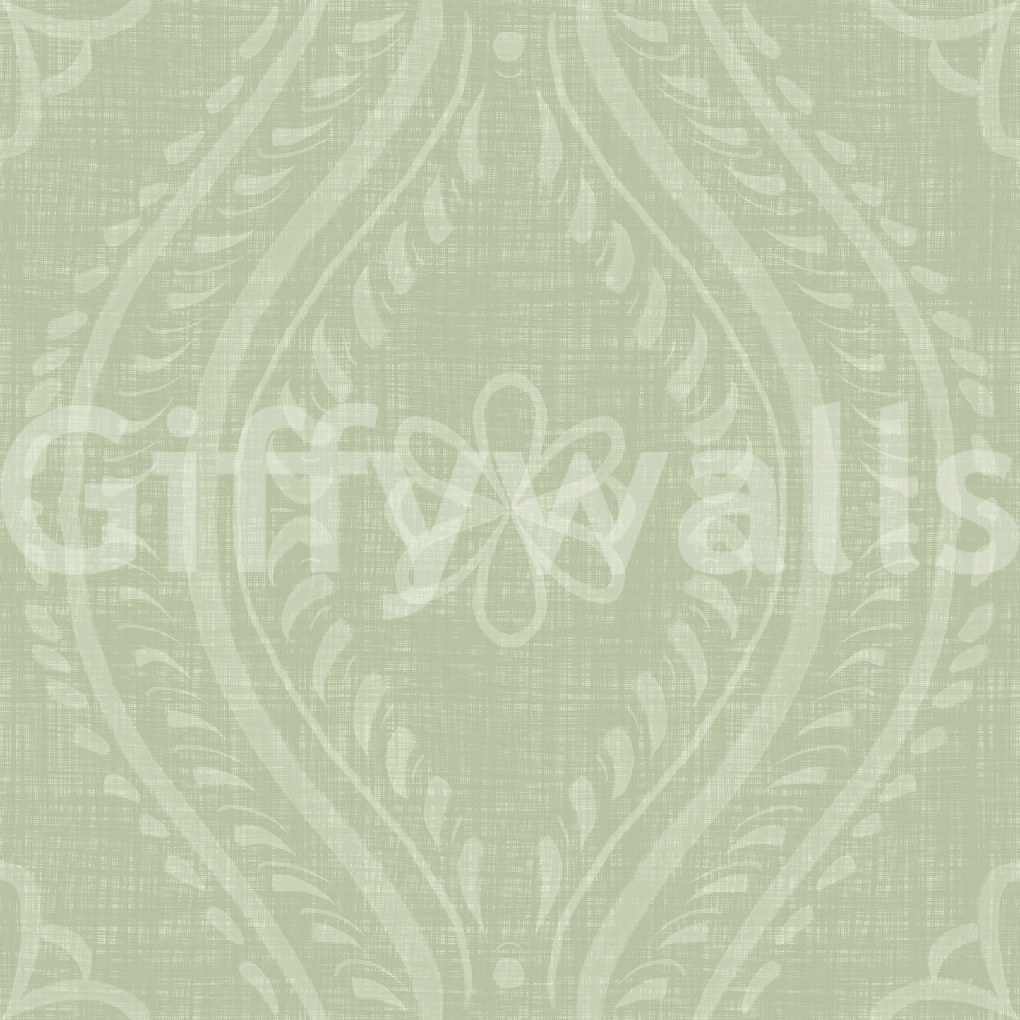 Faded Ogee Damask - Chopped Dill Wallpaper