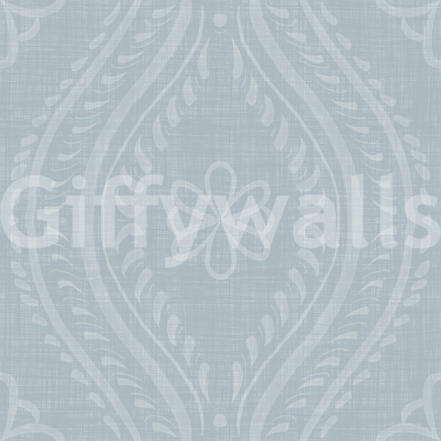 Faded Ogee Damask - French Blue Wallpaper