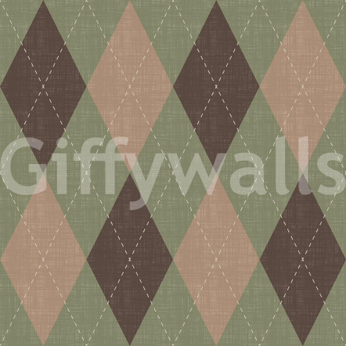Close-up of argyle harlequin diamond wallpaper texture in muted tones GD12722