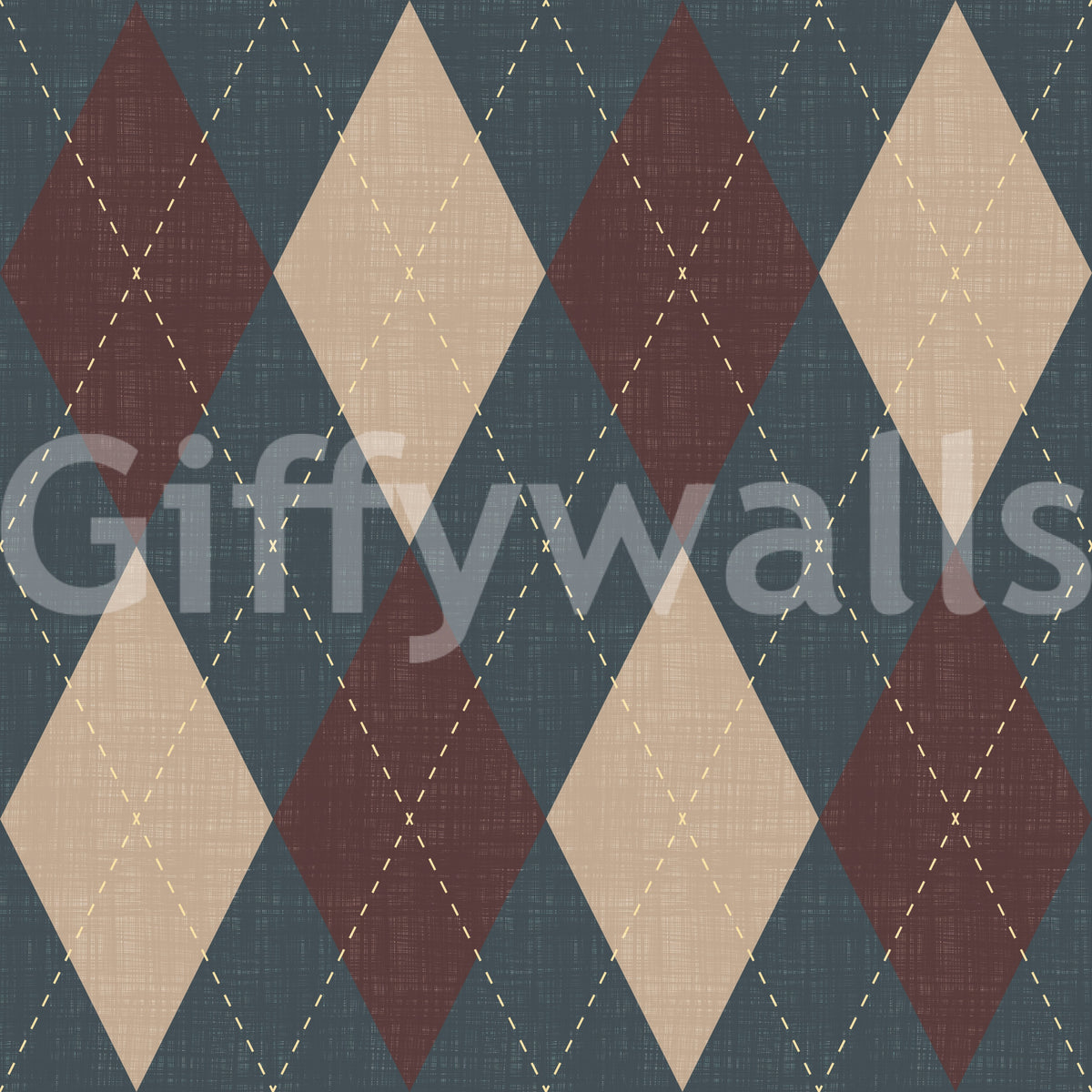 Close-up of navy blue and maroon argyle diamond wallpaper texture GD12724