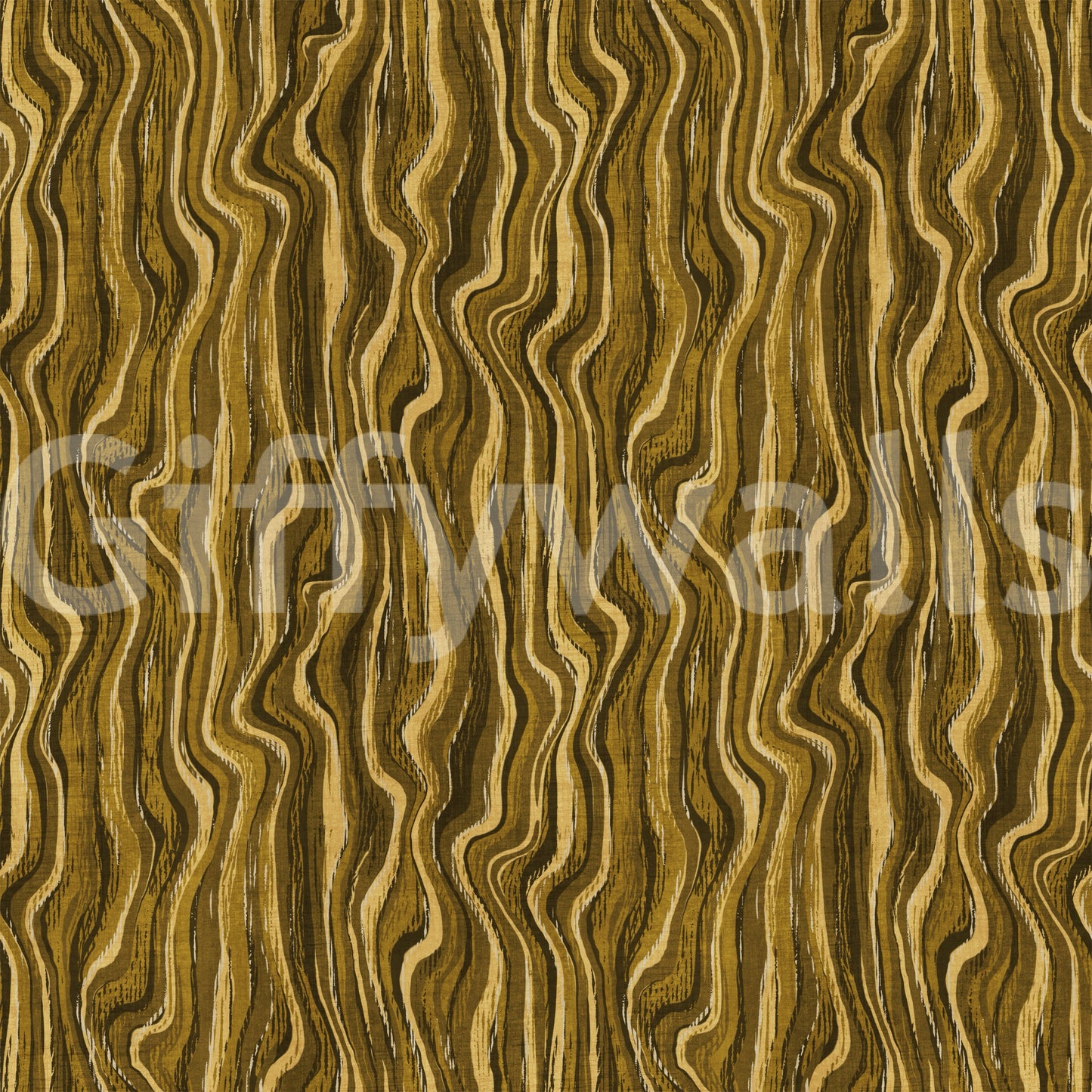 Ochre Abstract Wood Grain Waves Wallpaper