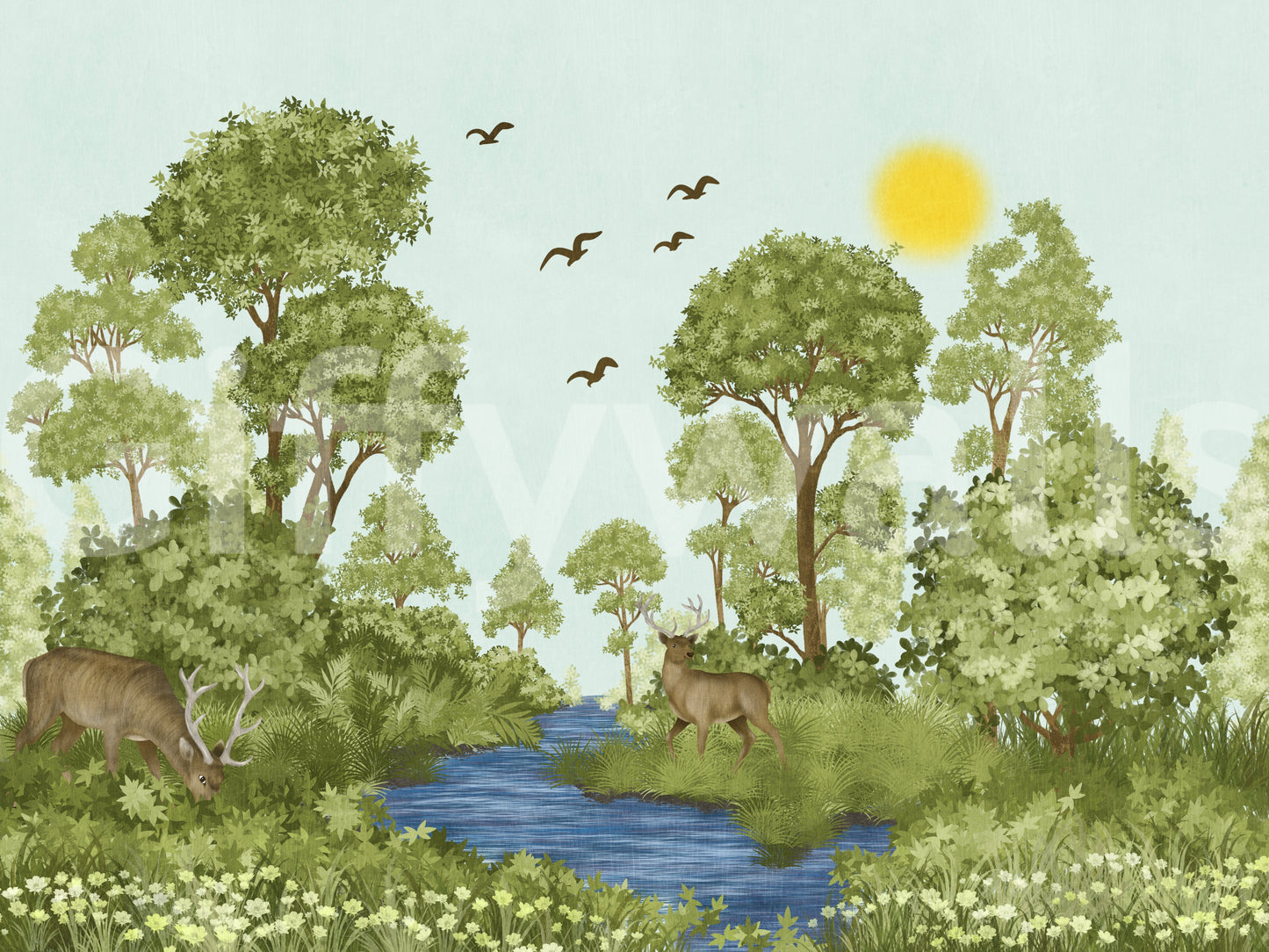 Enchanted Woodland Wildlife Meadow Wall Mural