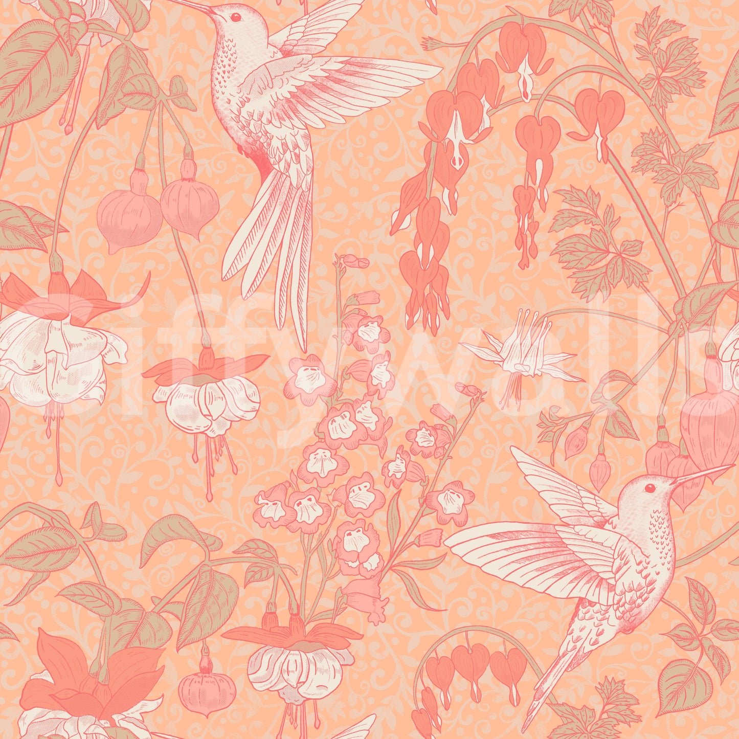 Hummingbird and Fuchsia Garden Wallpaper