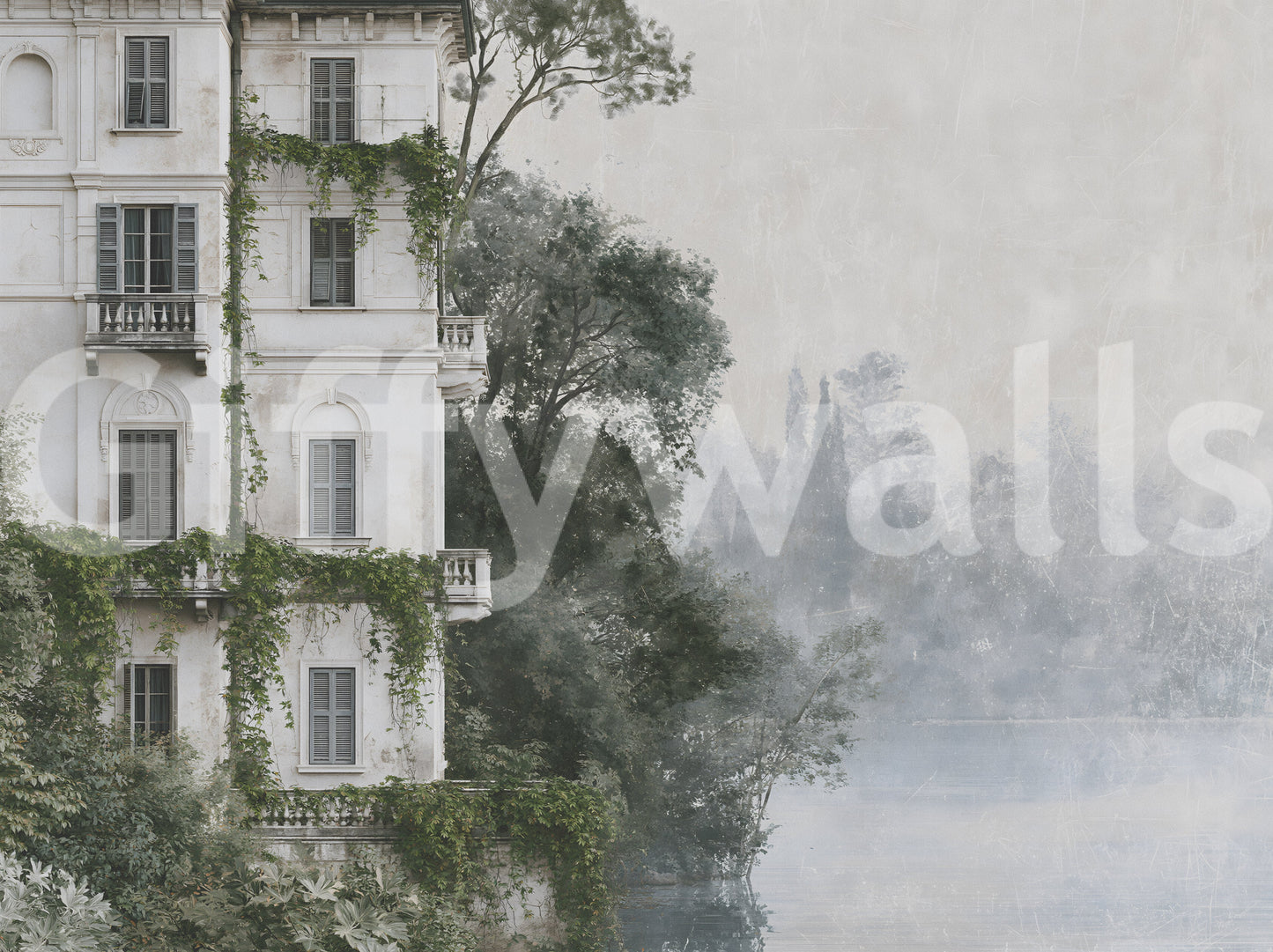 Misty Botanical Architectural Haven Wall Mural