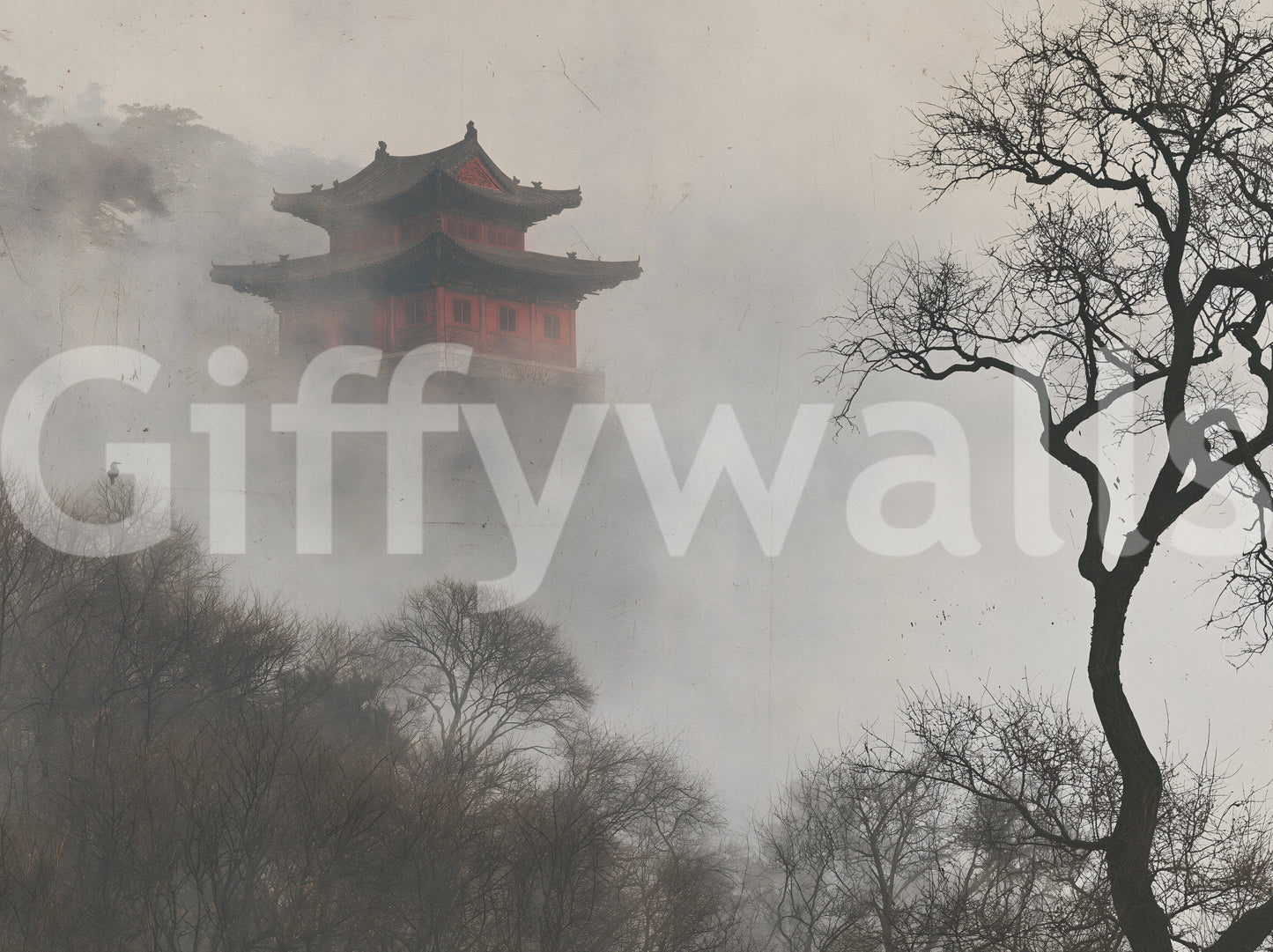 Misty Pagoda Mountain Retreat Wall Mural