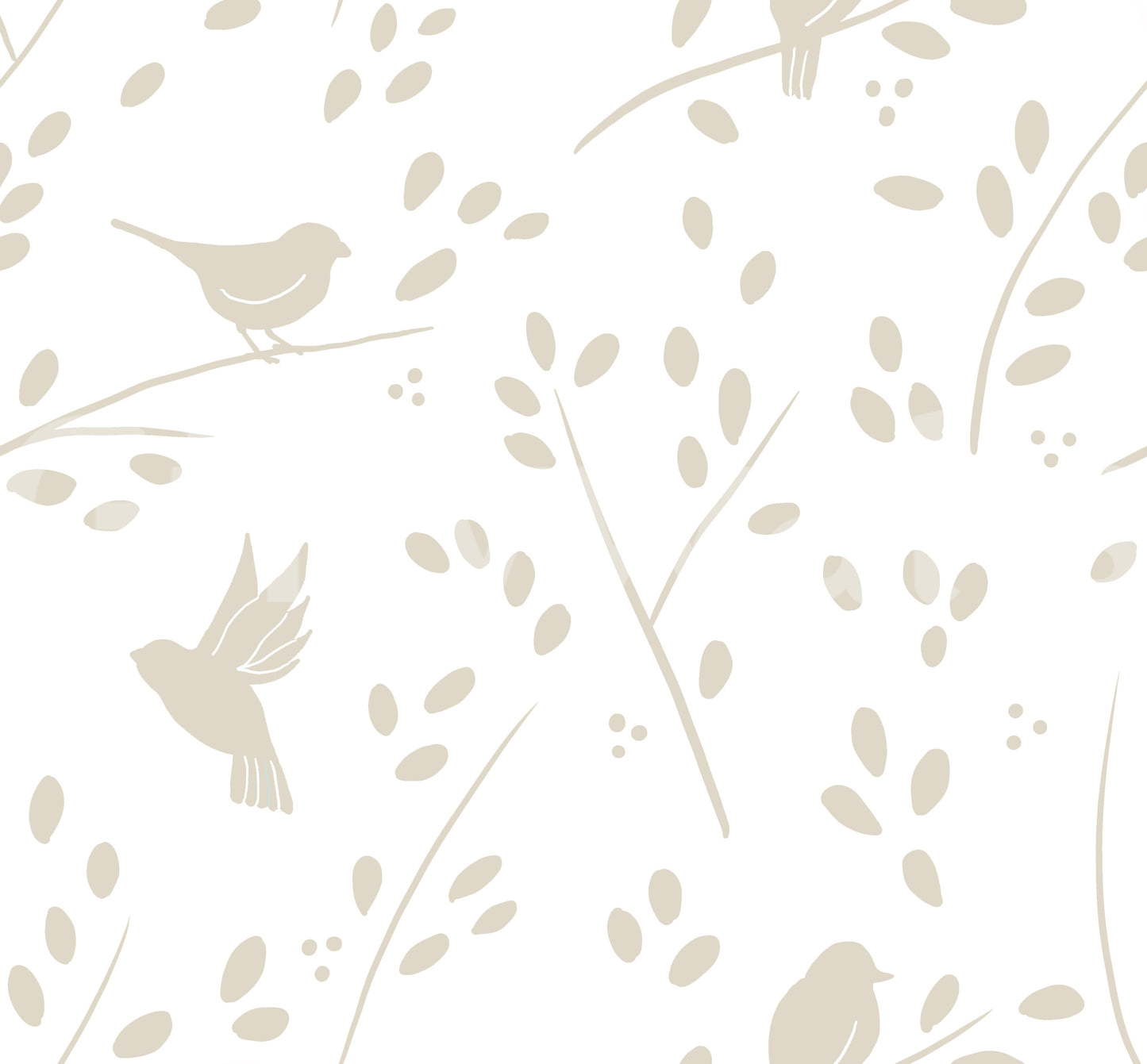 Minimalist Garden Birds in Soft Taupe Wallpaper