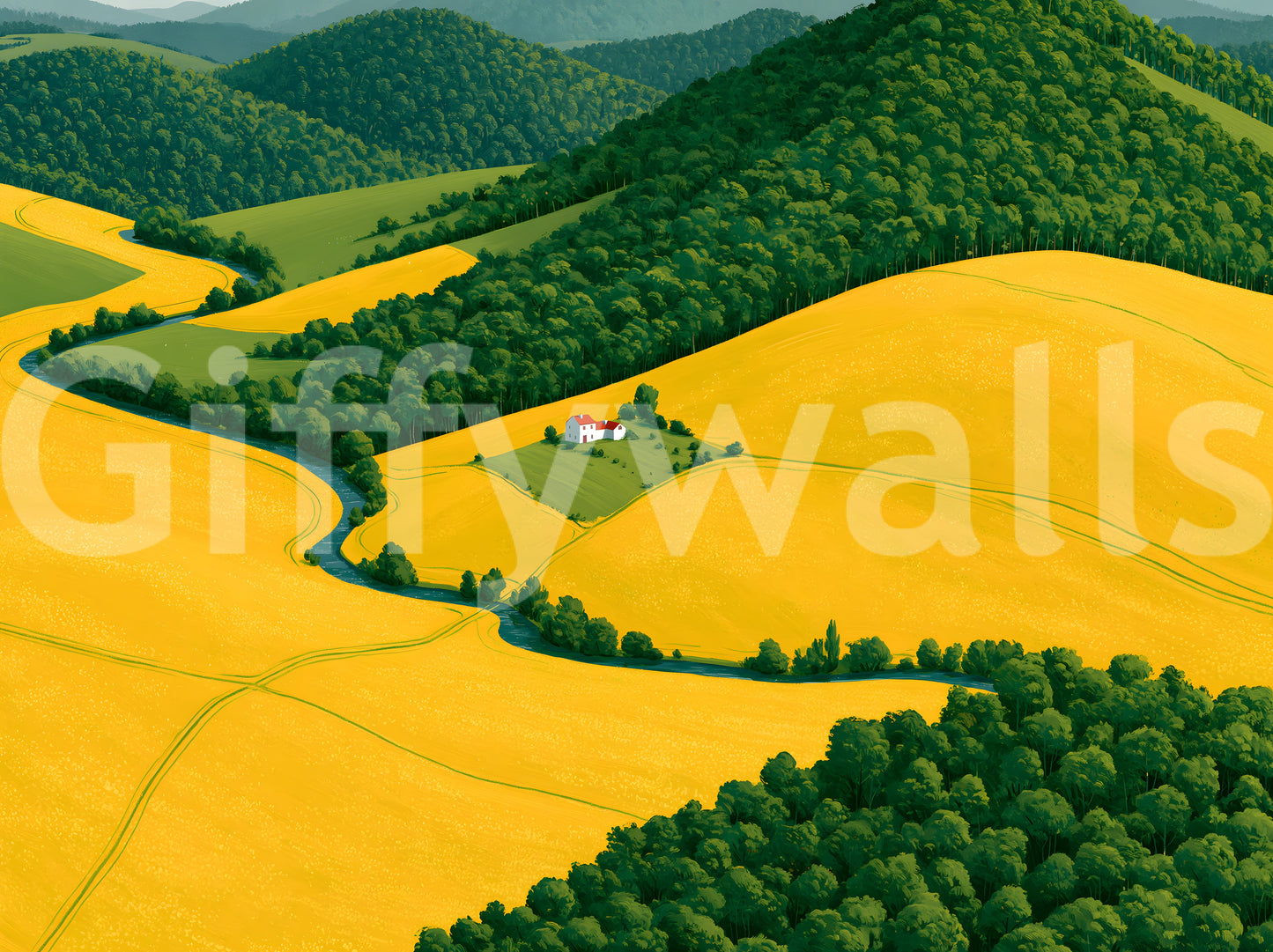 Pastoral Harmony Gold and Green Wall Mural