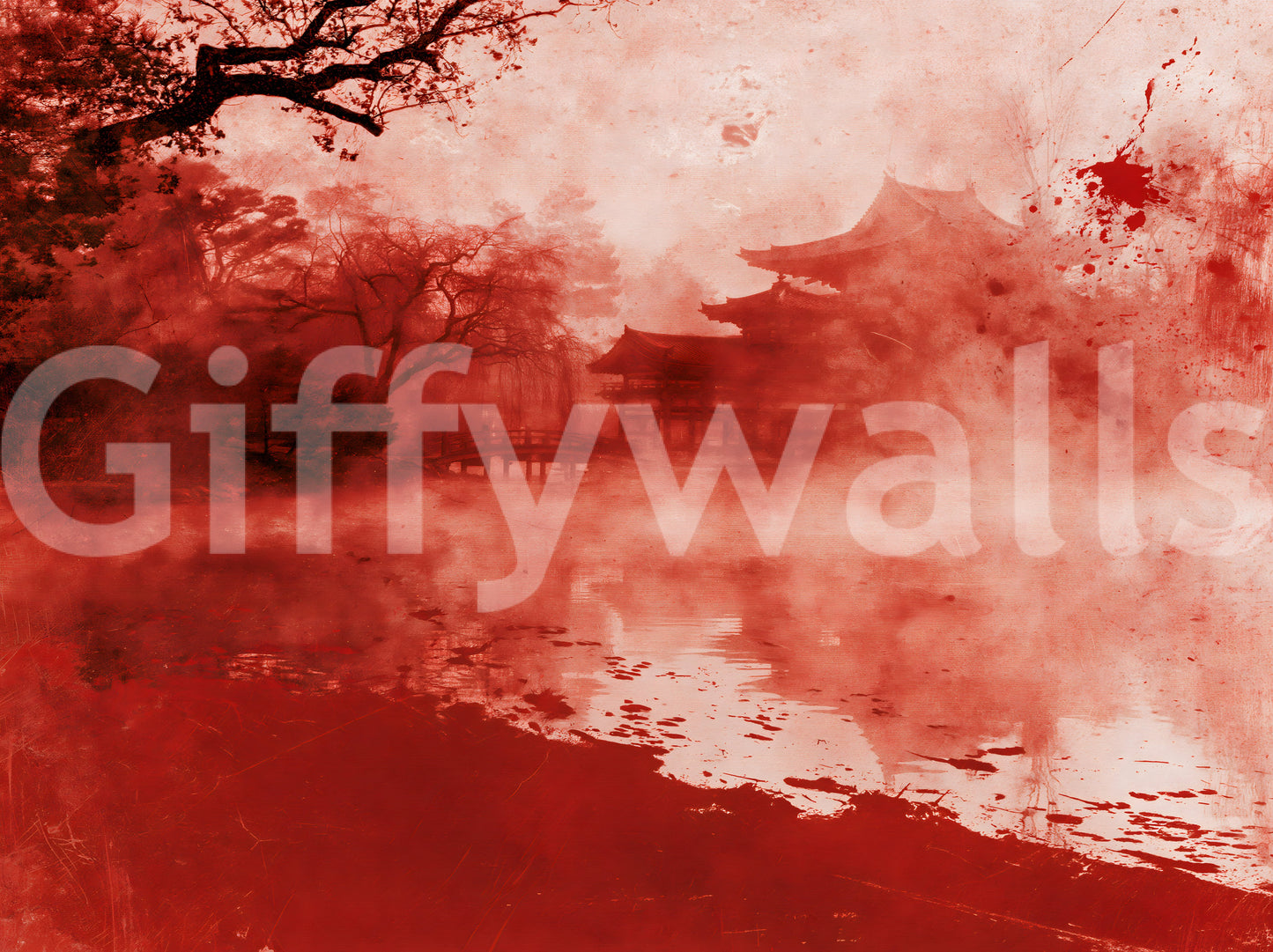 Ethereal Red Temple Waters Wall Mural