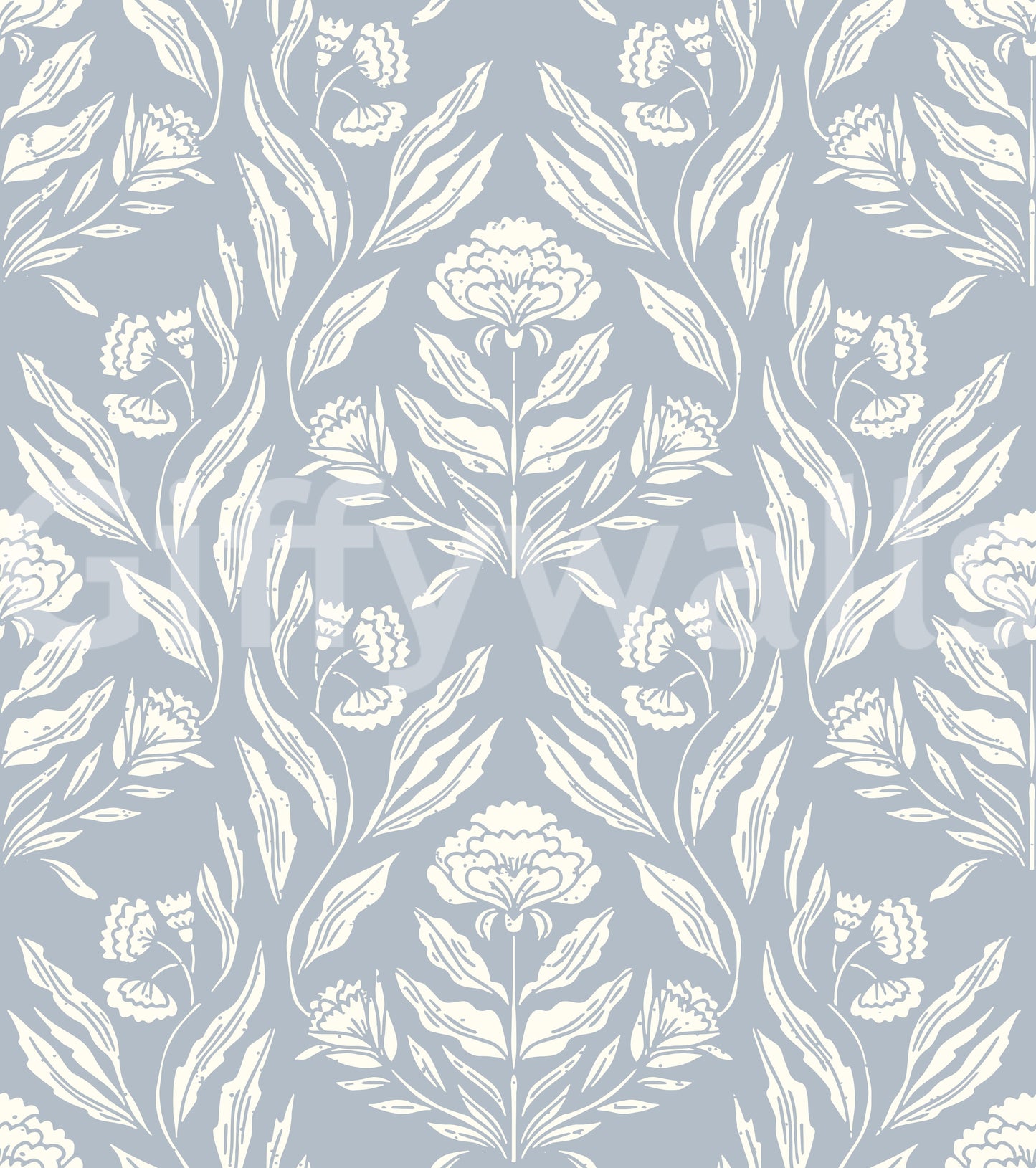 Block Print Damask Floral Wallpaper
