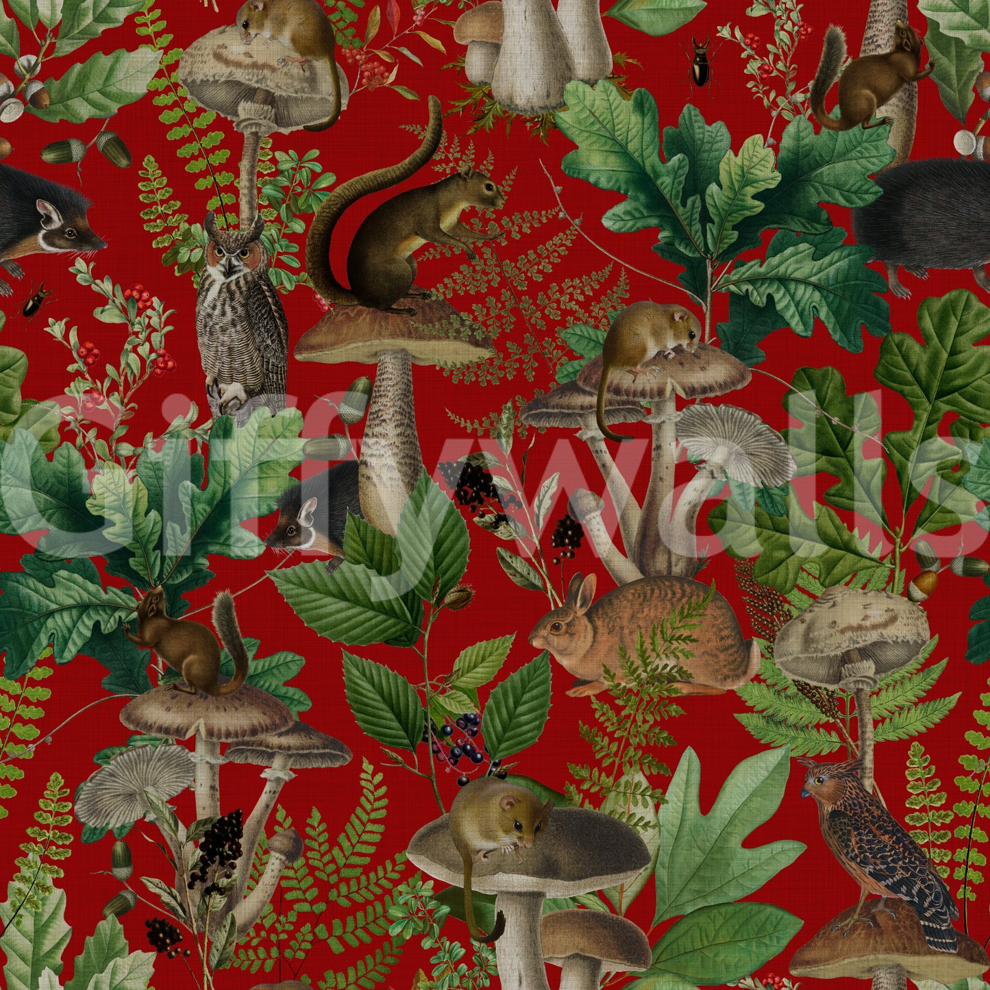 Enchanted Red Woodland Forest Wallpaper