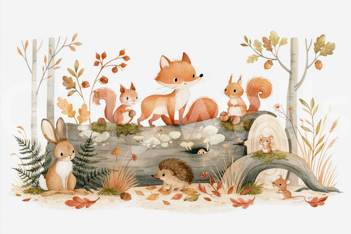 Woodland Friends in Autumn Forest Wall Mural