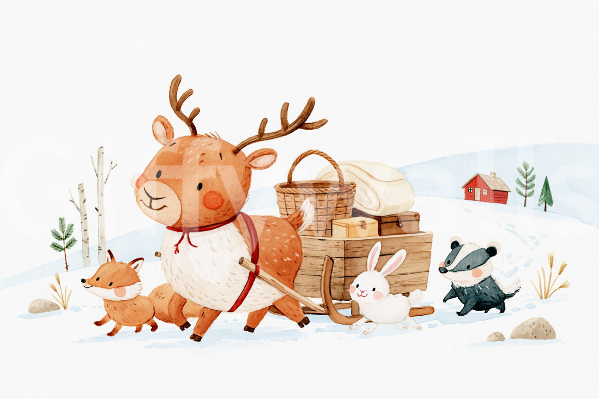 Winter Forest Friends Sleigh Ride Wall Mural
