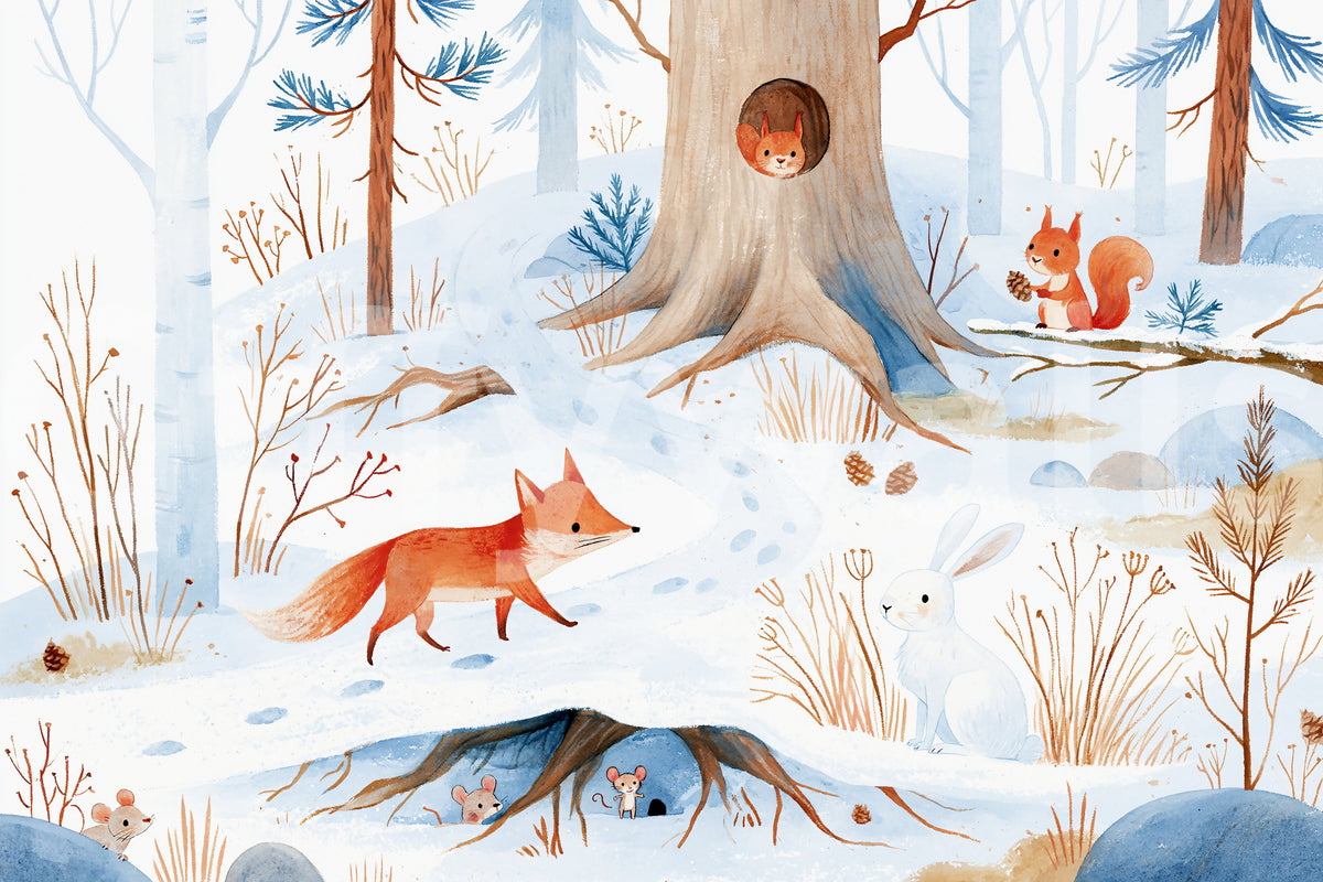 Forest Snow Day In Scandinavian Winter Landscape Wall Mural