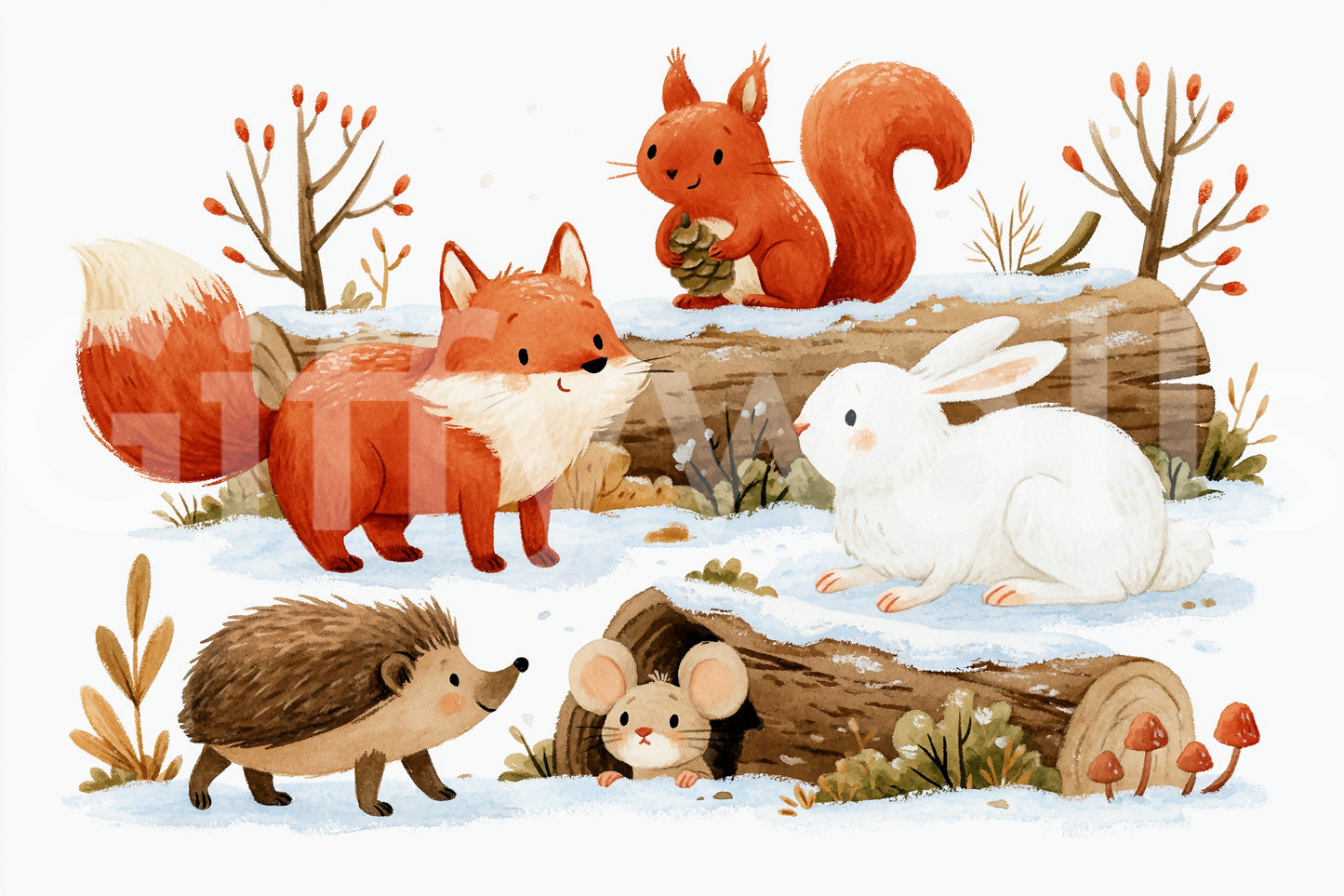 Winter Forest Friends Wall Mural