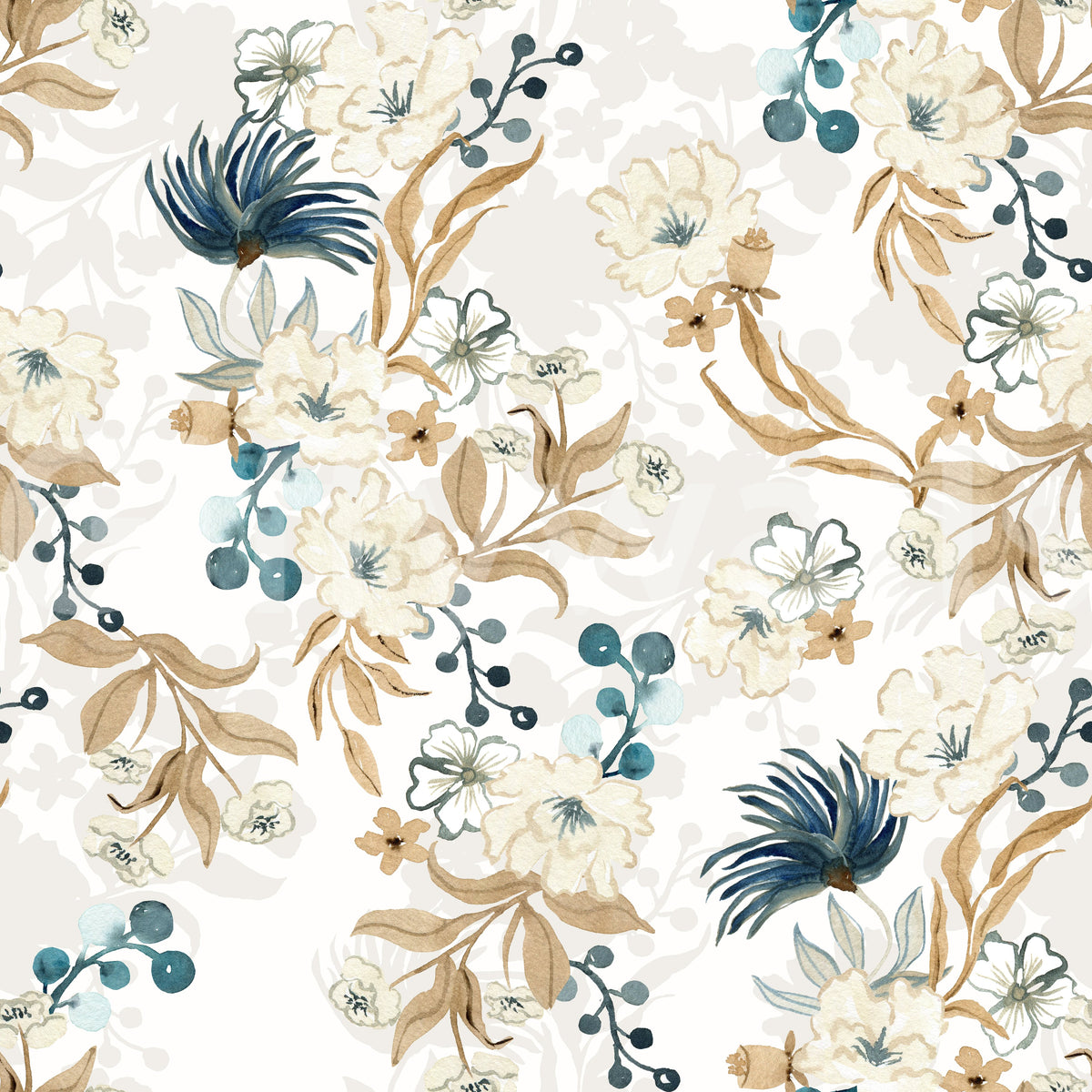Muted Floral Botanical Pattern Wallpaper