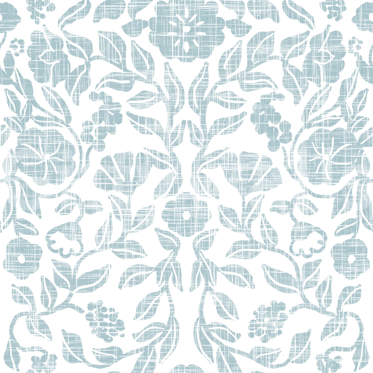 Soft Blue Botanical Damask Wallpaper