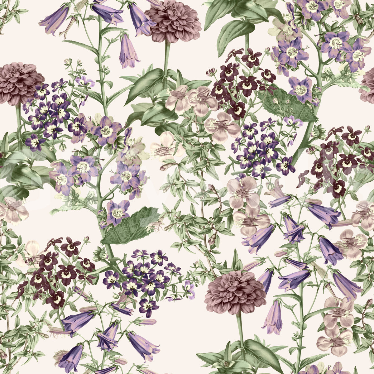 Victorian Flora Etching Pattern Wallpaper