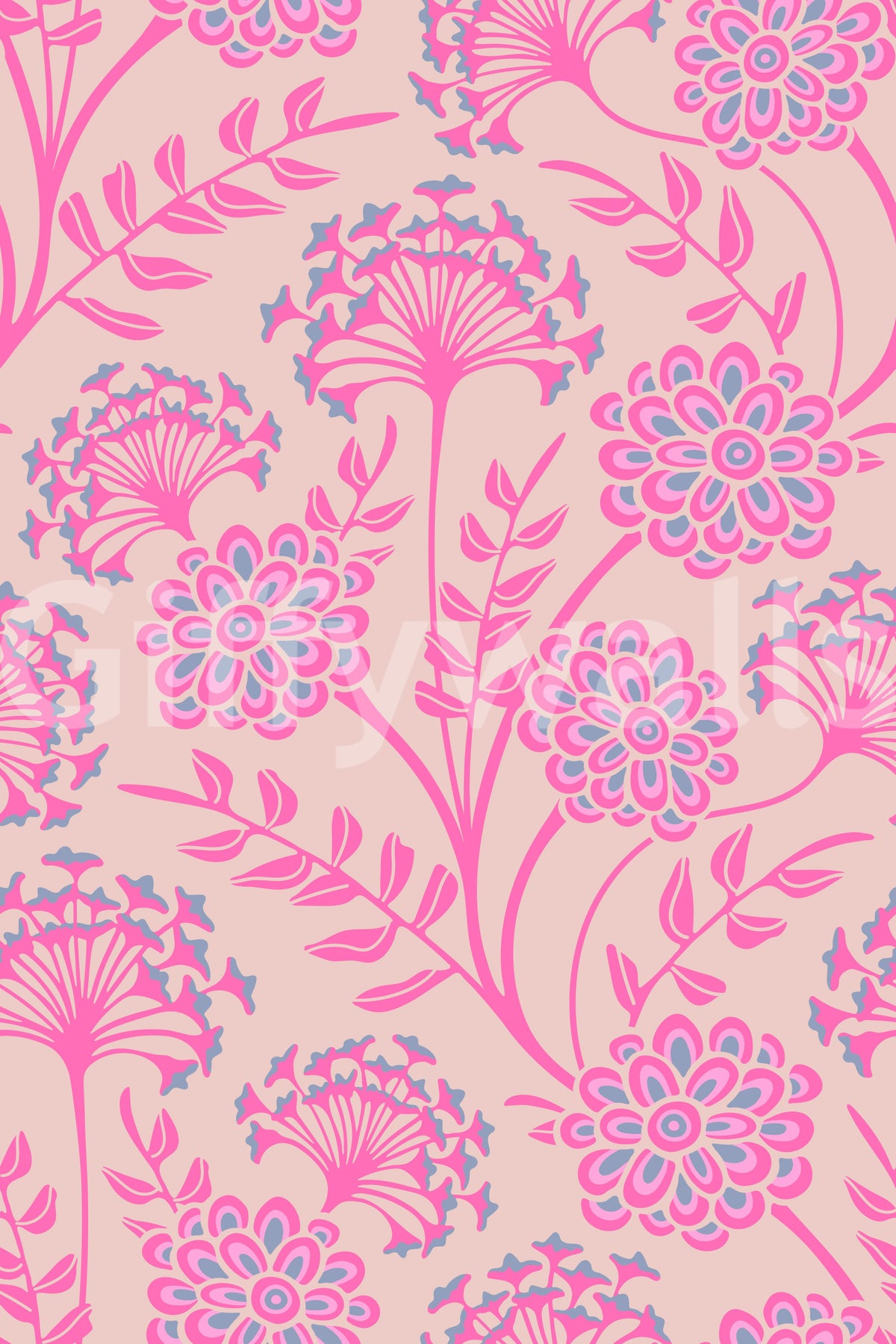 Danube Retro Vintage Floral Zinnia Cow Parsley in Pretty In Pink Wallpaper