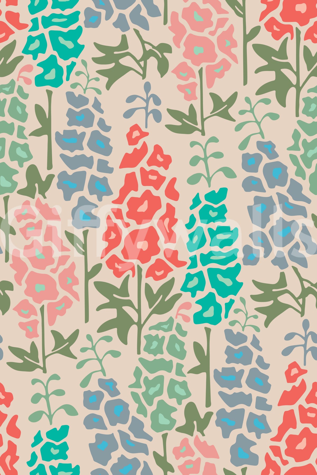 Delphinium Garden Retro Summer Floral Brights Wallpaper