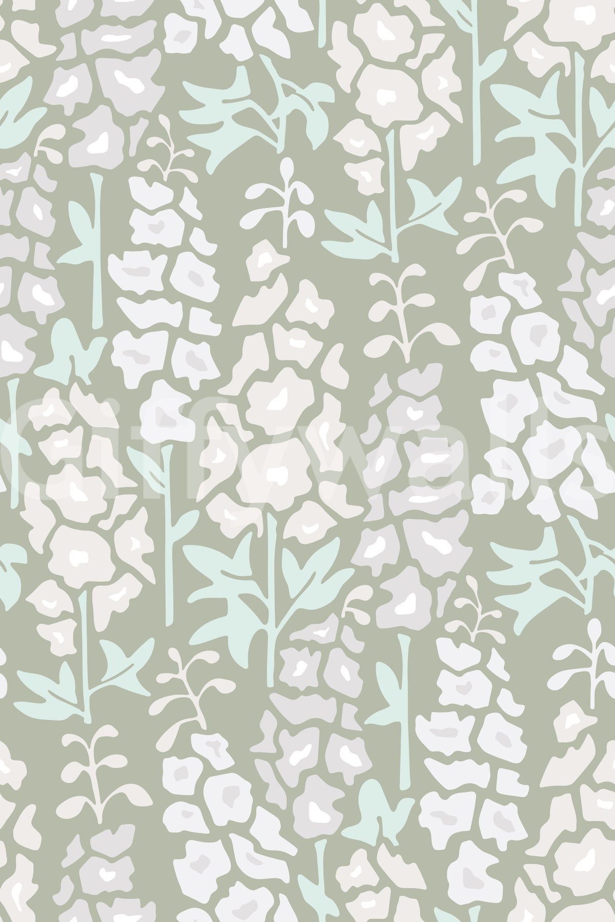 Delphinium Garden Retro Summer Floral White Gray Wallpaper