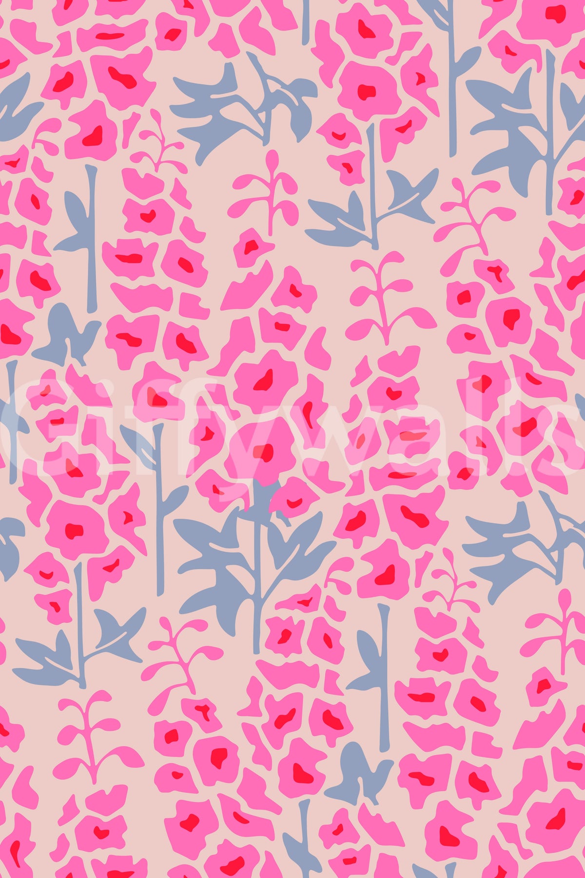 Delphinium Garden Retro Summer Floral Pretty Pink Wallpaper