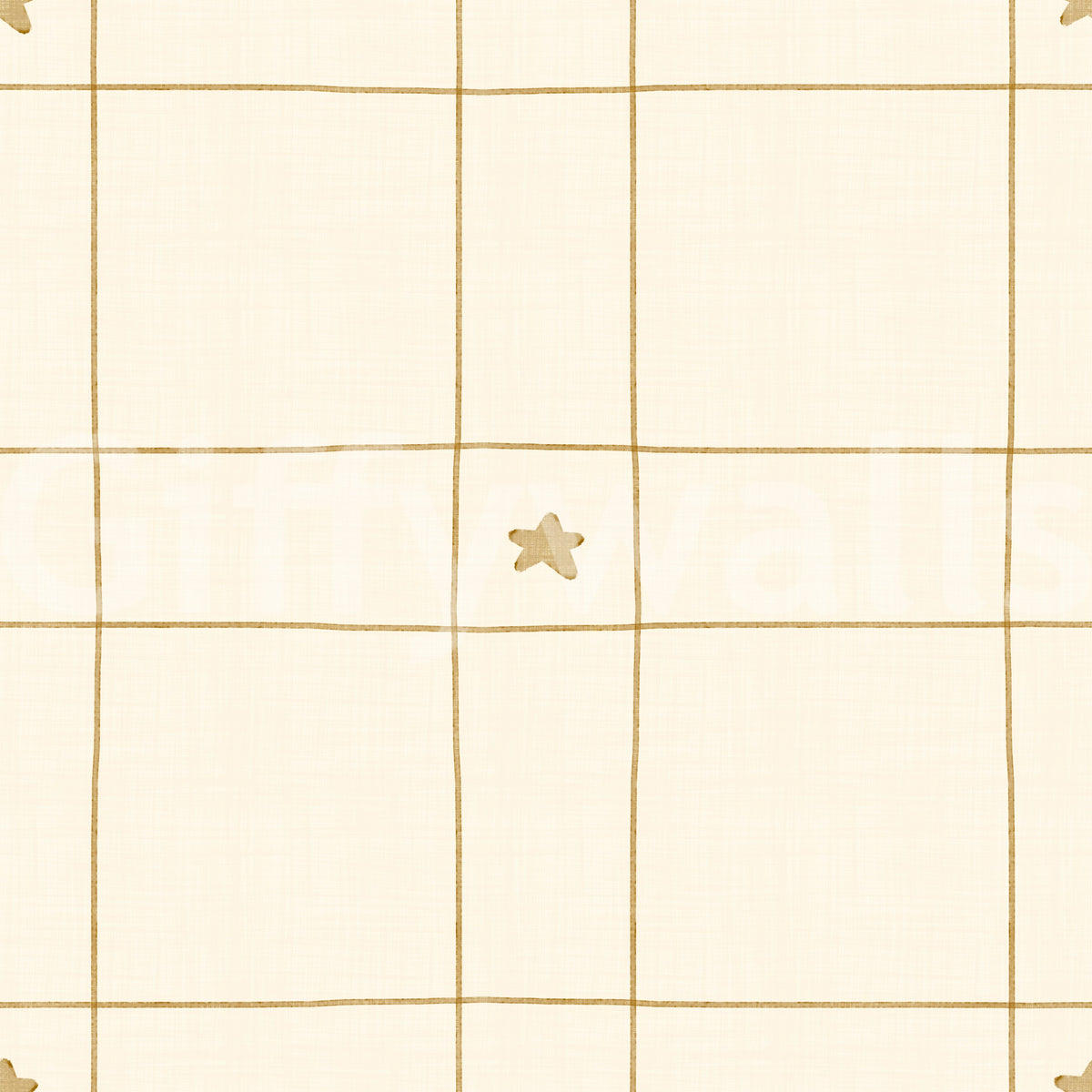 Minimalist Holiday Windowpane Plaid Hand Drawn Stars - Antique Gold Yellow Wallpaper
