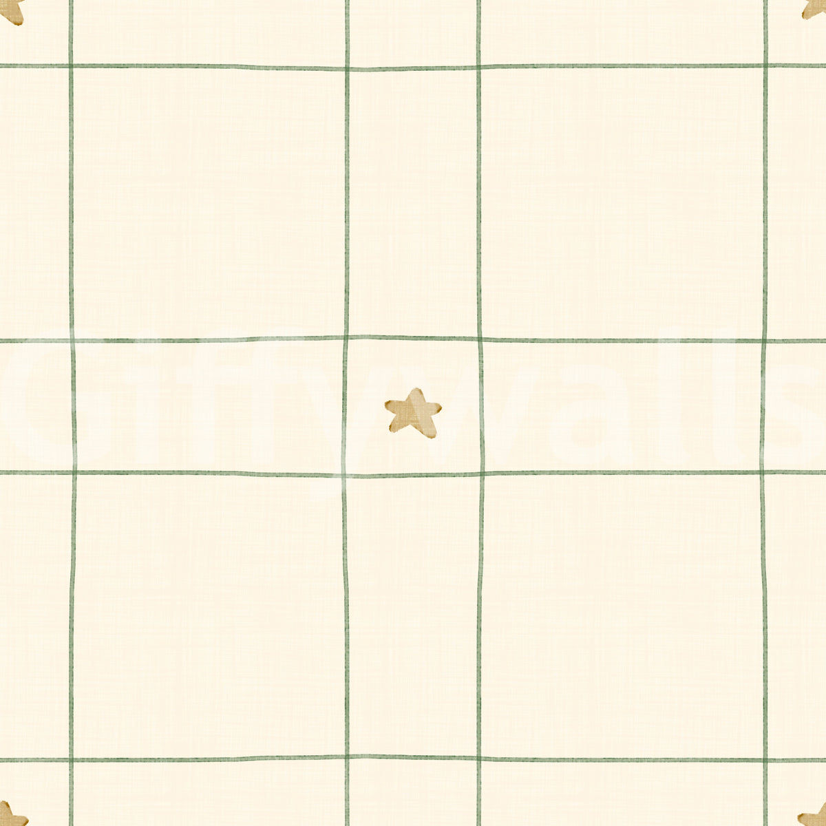 Minimalist Holiday Windowpane Plaid Hand Drawn Stars - Forest Pine Green Wallpaper