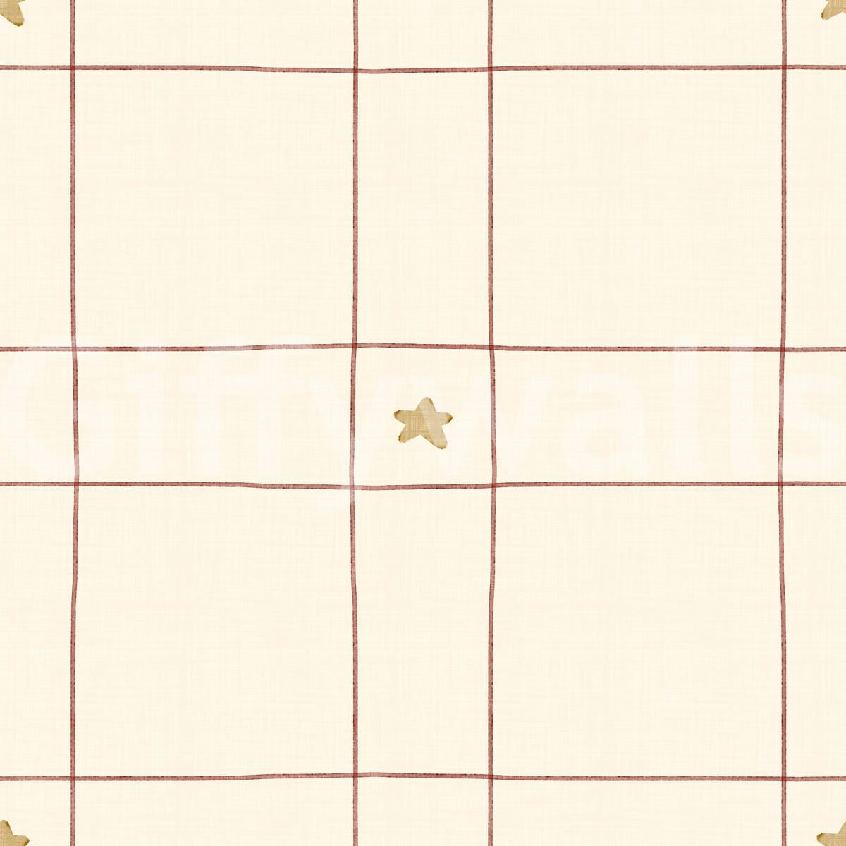 Minimalist Holiday Windowpane Plaid Hand Drawn Stars - Cranberry Red Wallpaper