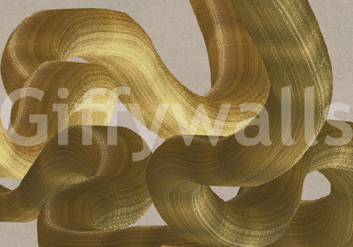 Golden Fluidity Abstract Strokes Wall Mural