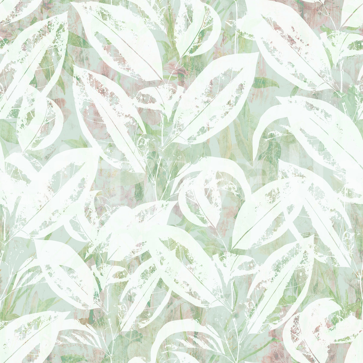 Abstract Painted Foliage in Sage Wallpaper