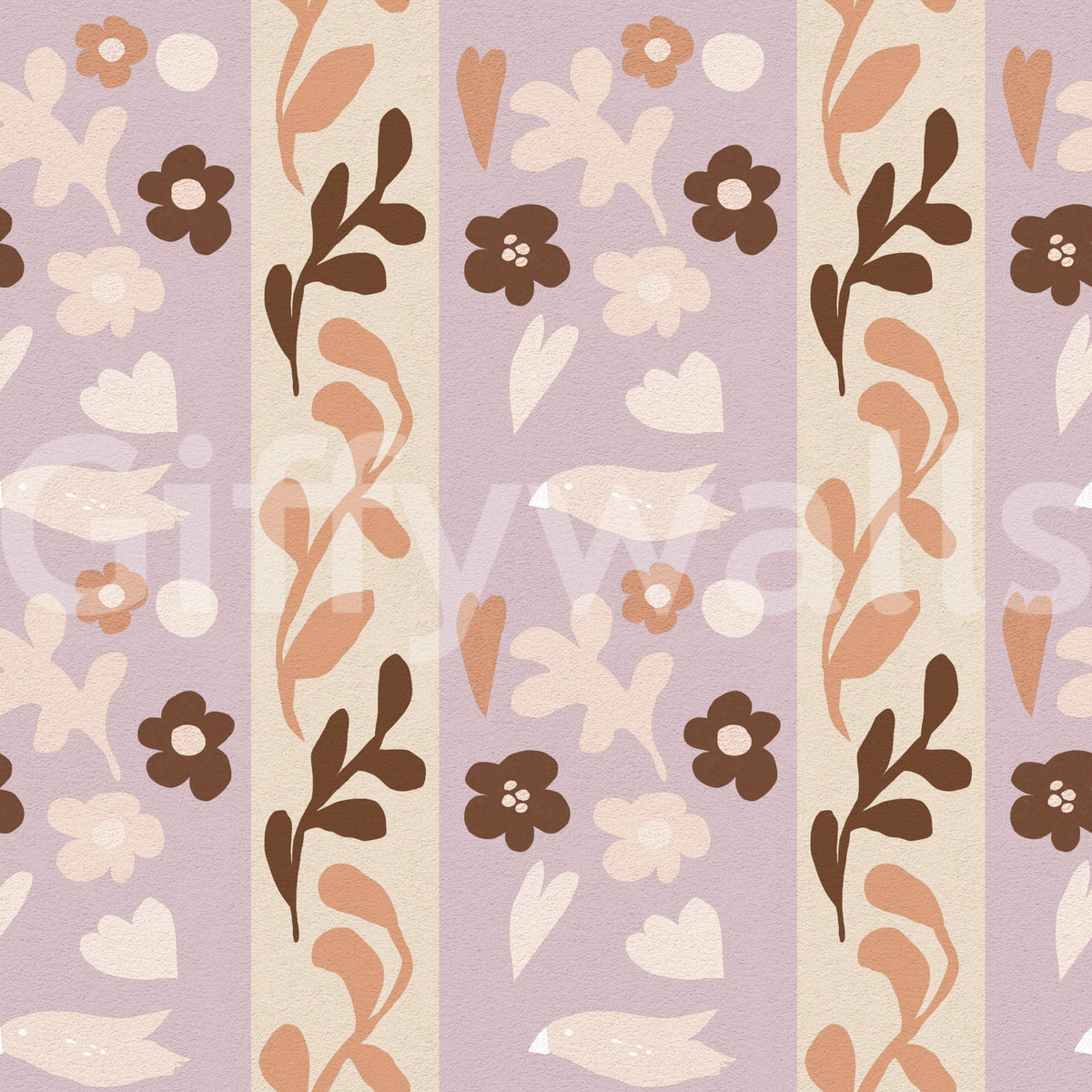 Whimsical Nature Stripe Print Wallpaper