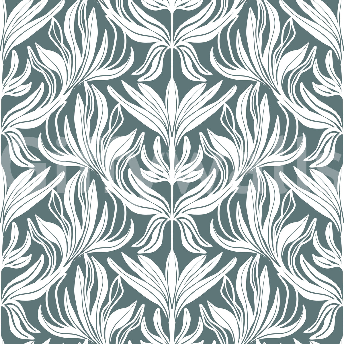 Abstract Teal Foliage Motif Wallpaper
