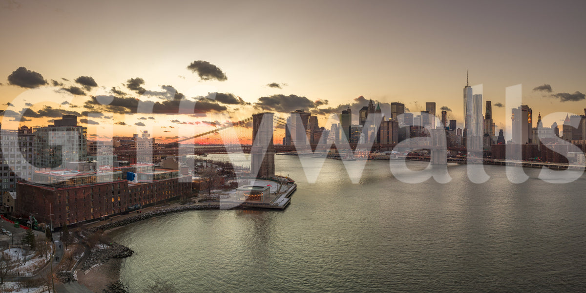 Golden Hour Brooklyn Bridge Skyline Wall Mural