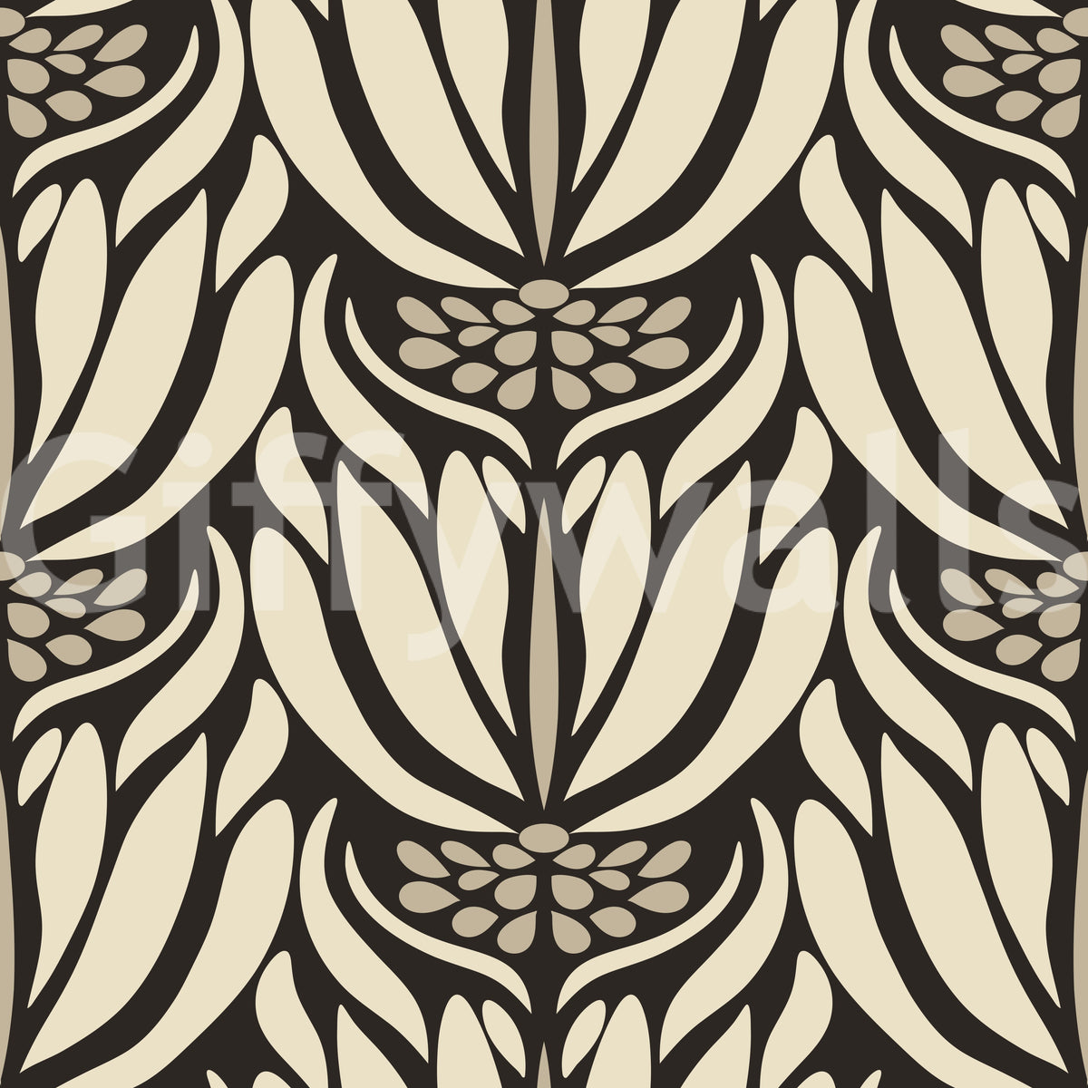 Cream and Charcoal Botanical Symmetry Wallpaper