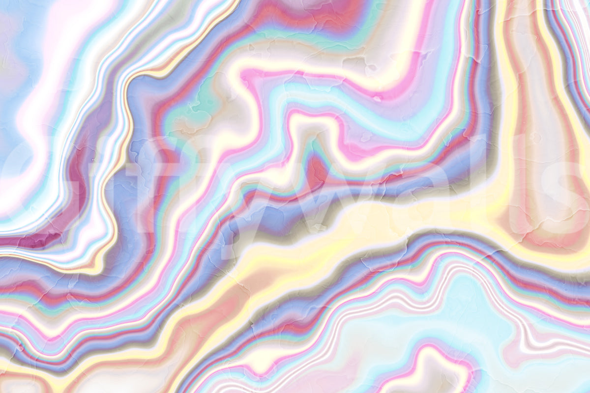 Iridescent Liquid Marble Swirls Wall Mural