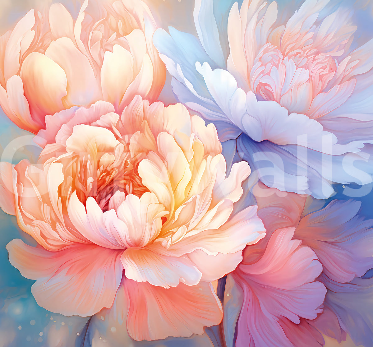 Dreamy Peony Floral Illustration Wall Mural