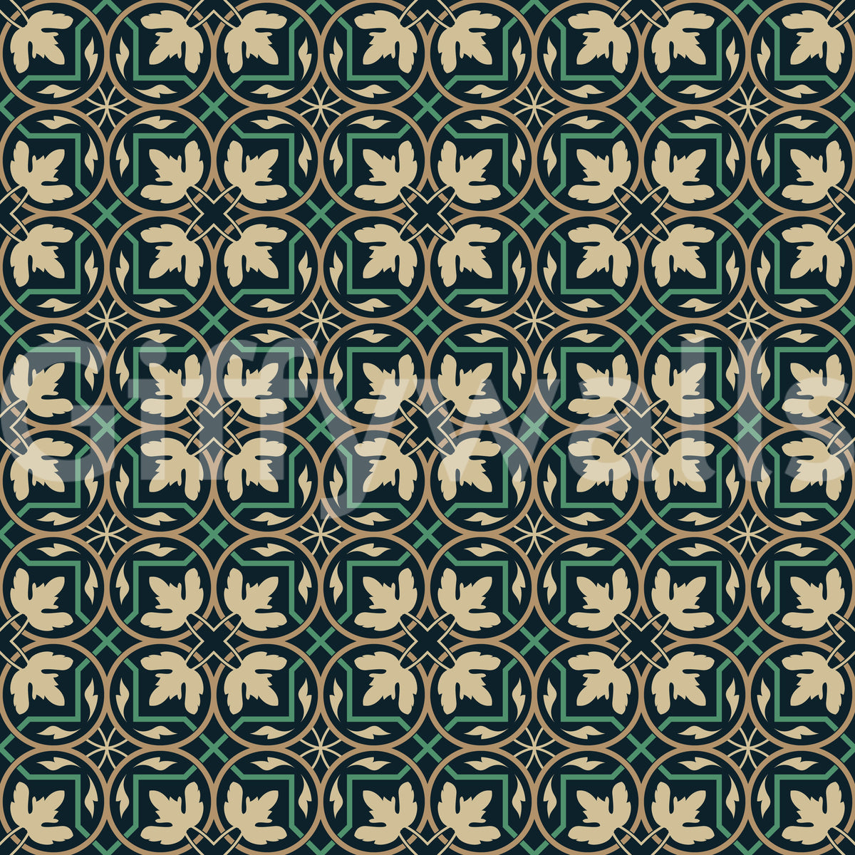 Midnight Botanical Geometric Grid Wallpaper