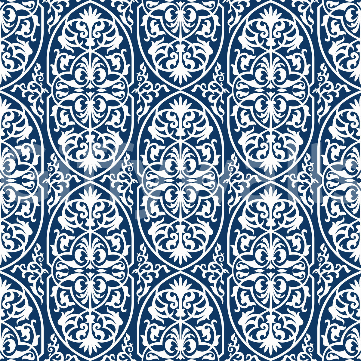 Midnight Damask Scroll Pattern Wallpaper
