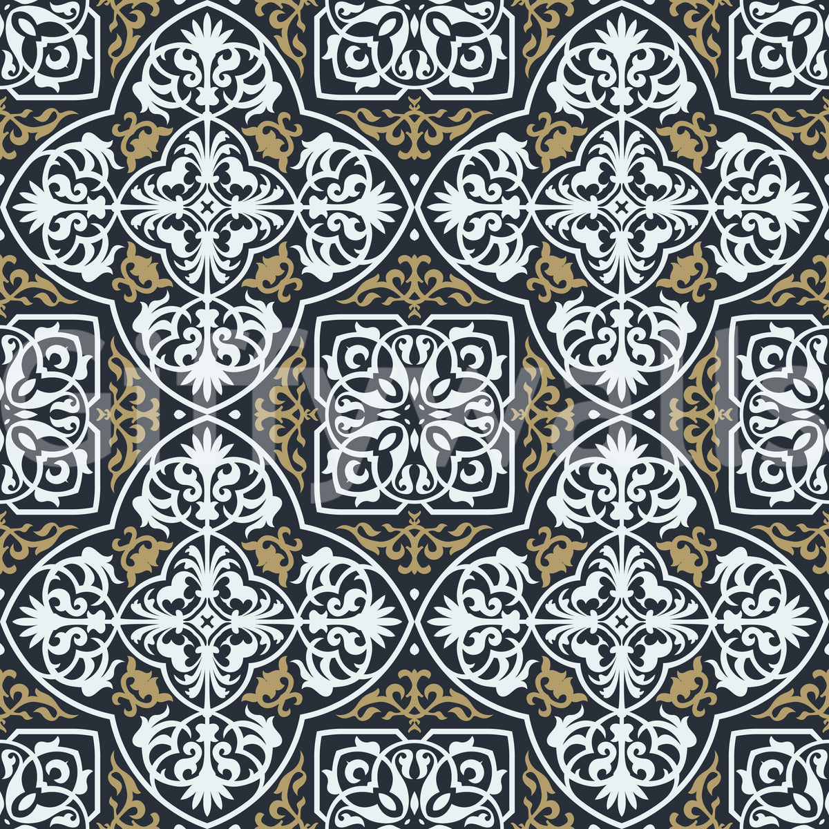 Midnight Arabesque Tile Repeat Wallpaper