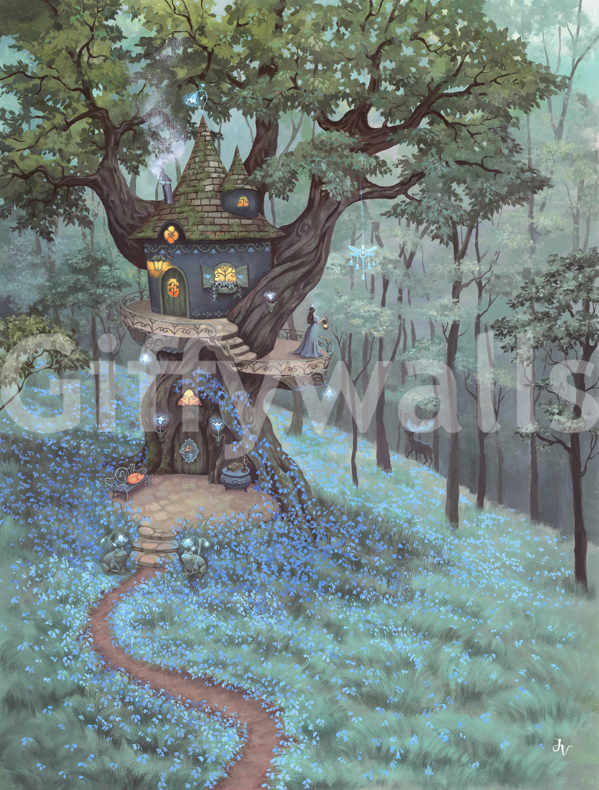 Enchanted Woodland Treehouse Sanctuary Wall Mural