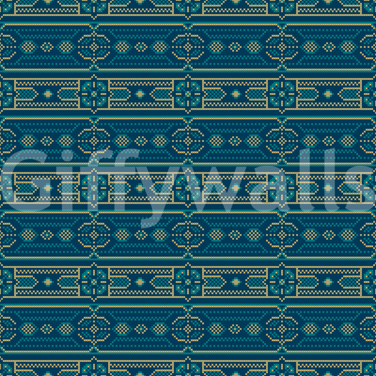 Abstract Teal and Gold Mosaic Wallpaper