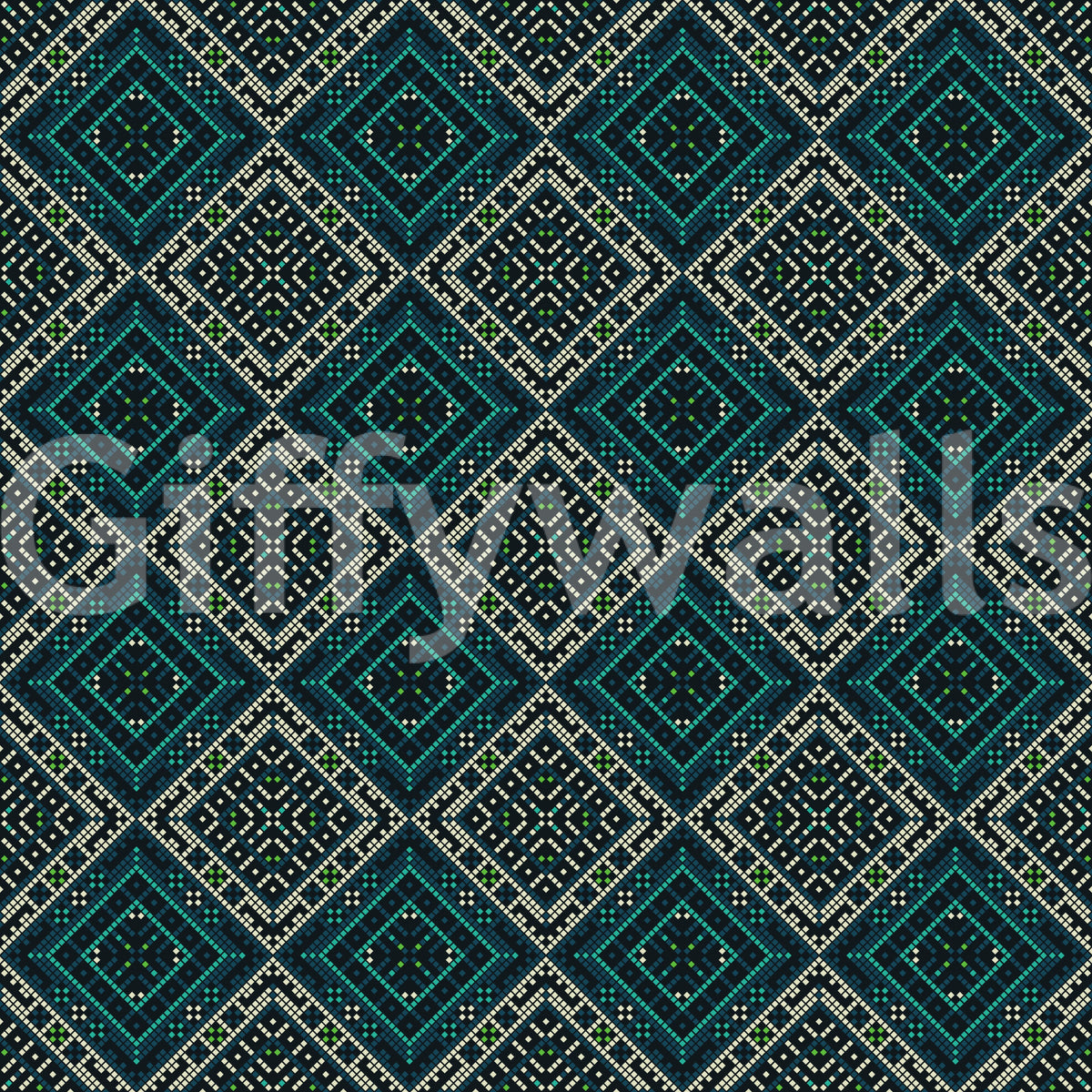 Geometric Pixel Diamond Grid Wallpaper