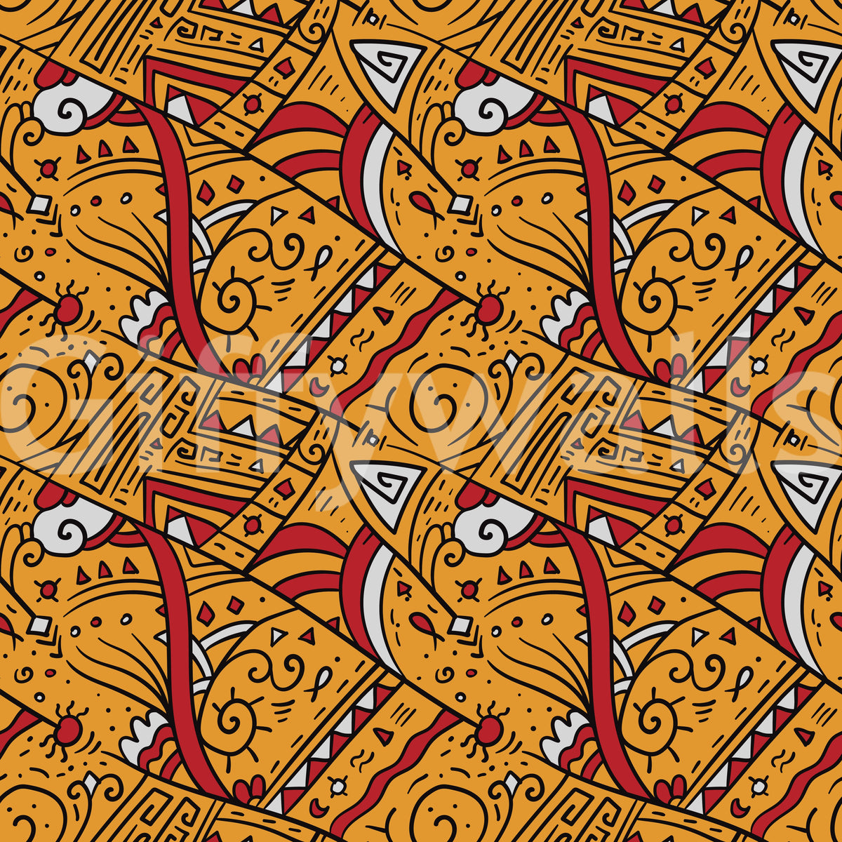 Tribal Ochre Geometric Pattern Wallpaper