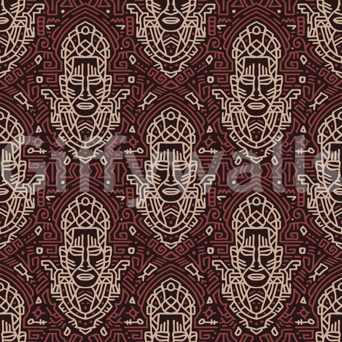 Tribal Mask Geometric Pattern Wallpaper