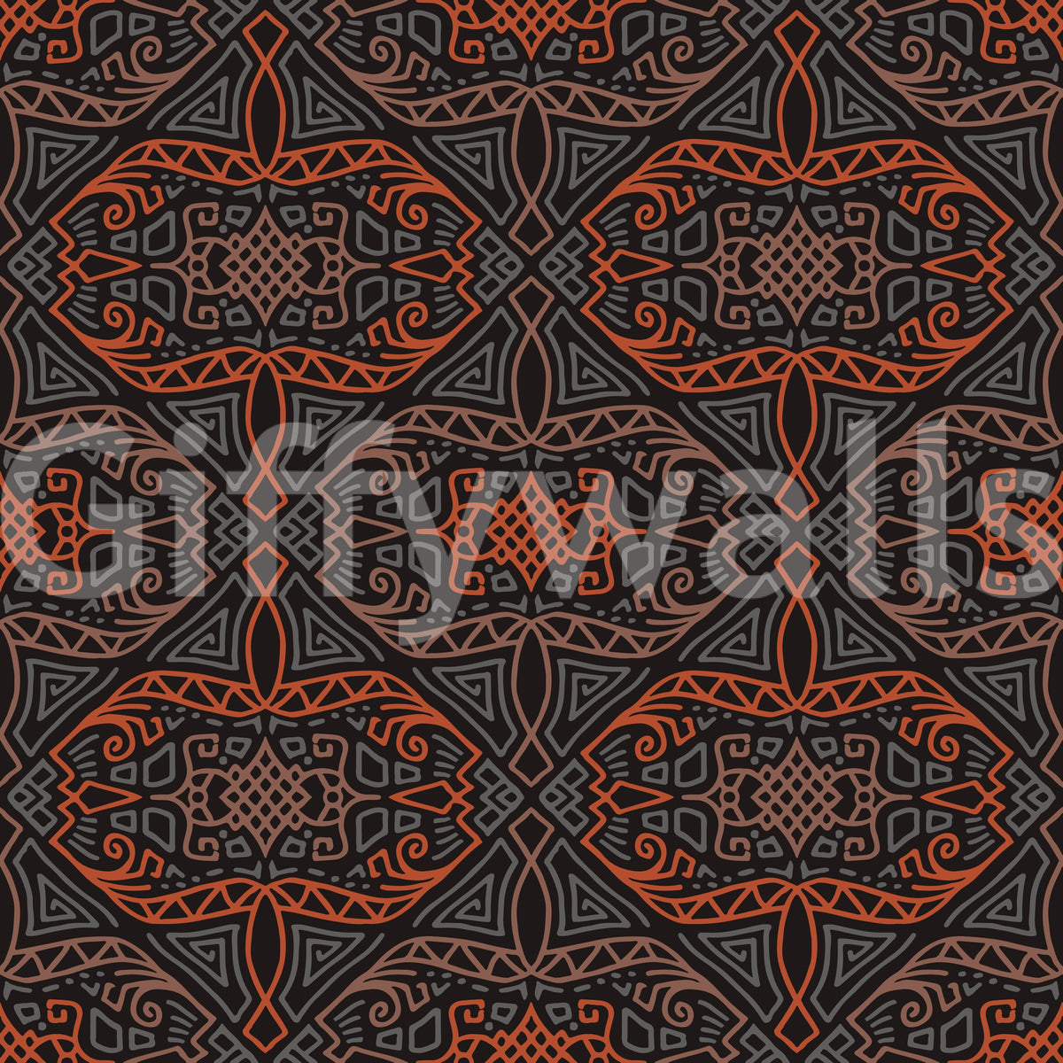 Abstract Charcoal and Terracotta Lines Wallpaper