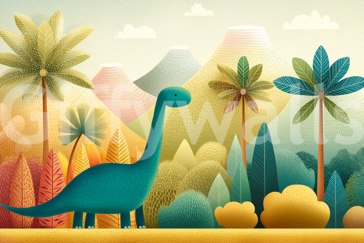 Friendly Prehistoric Jungle Landscape Wall Mural